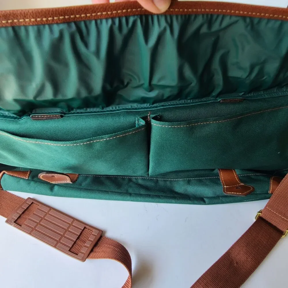 Polo Ralph Lauren Green Canvas Leather Trim Garment Duffle Bag Carry On Travel
